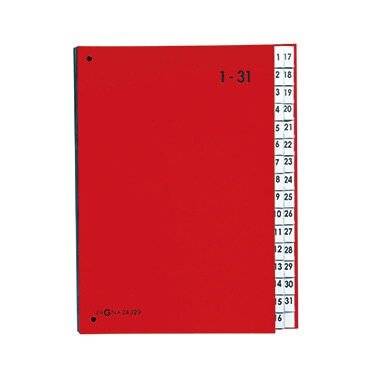 Pultordner 1-31 32-tlg mit Color-Einband rot dehnbarem Rücken und 3 Schaulöchern im Buchblock Blauer Engel zertifiziert