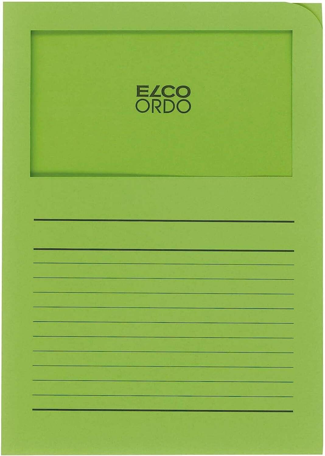 Projektmappe Elco Ordo Classico A4 120g intensiv grün Linienaufdruck und Sichtfenster für Inkjet- druck geeignet