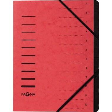 Pagna Ordnungsmappe A4 12-teilig rot Aufdruck 1-12 auf dem Deckel mit Ec