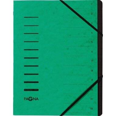 Pagna Ordnungsmappe A4 12-teilig grü n Aufdruck 1-12 auf dem Deckel mit Ec
