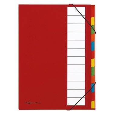 Deskorganizer 12 Fächer mit Eckspanngummi Rot farbigem Griffregister