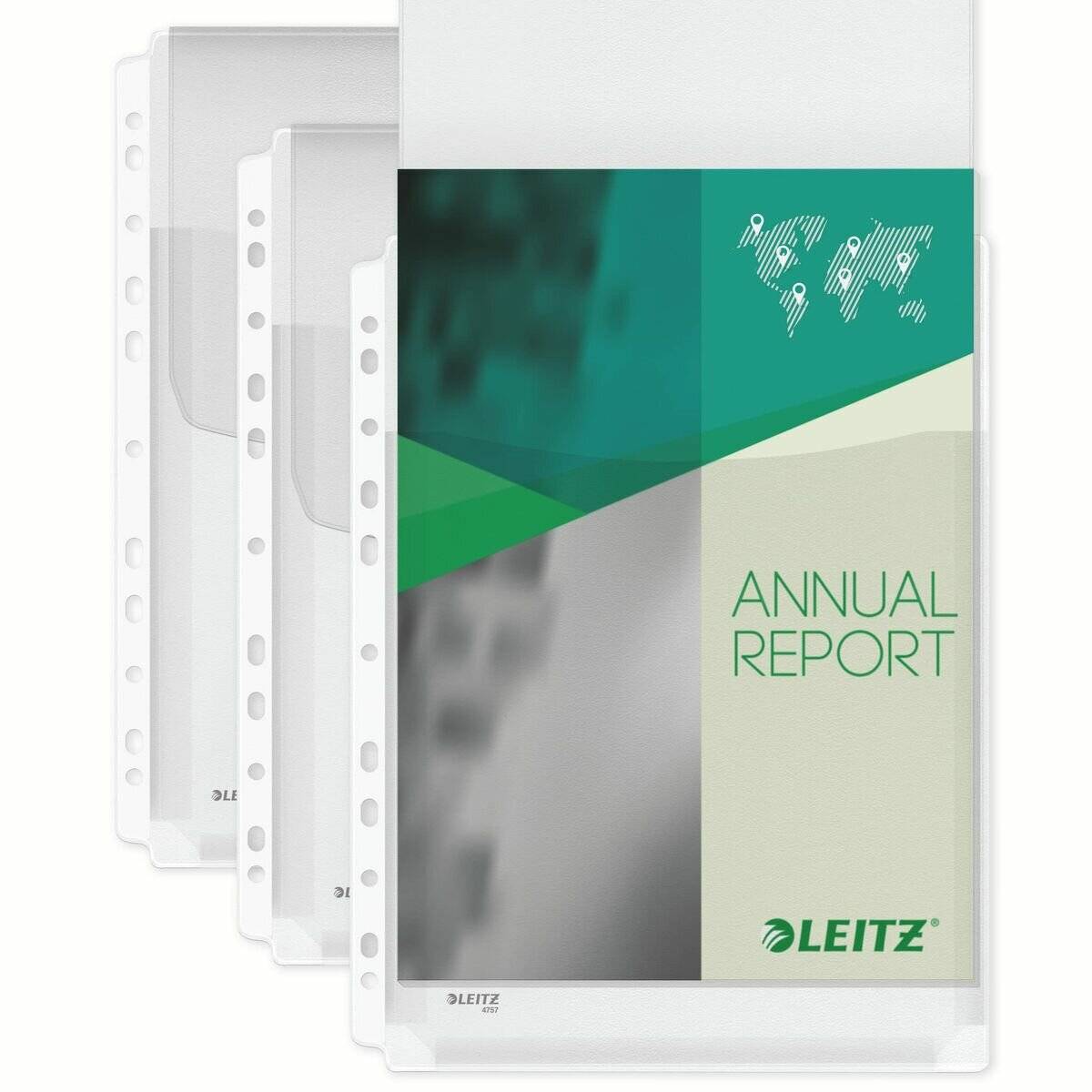 LEITZ Prospekthülle Leitz Maxi 4757 - A4 307 x 236 mm farblos Universallochung oben offen mit Klappe 0,17 mm PVC-Weichfolie Pckg/5