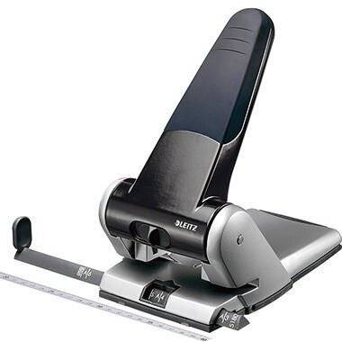 Leitz Extrastarker Registraturlocher aus Metall, Für 65 Blatt, Großer Locher für das Büro, Anschlagschiene mit Formatangaben, Ergonomisches Design