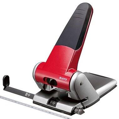 Leitz Extrastarker Registraturlocher aus Metall, Für 65 Blatt, Großer Locher für das Büro, Anschlagschiene mit Formatangaben, Ergonomisches Design