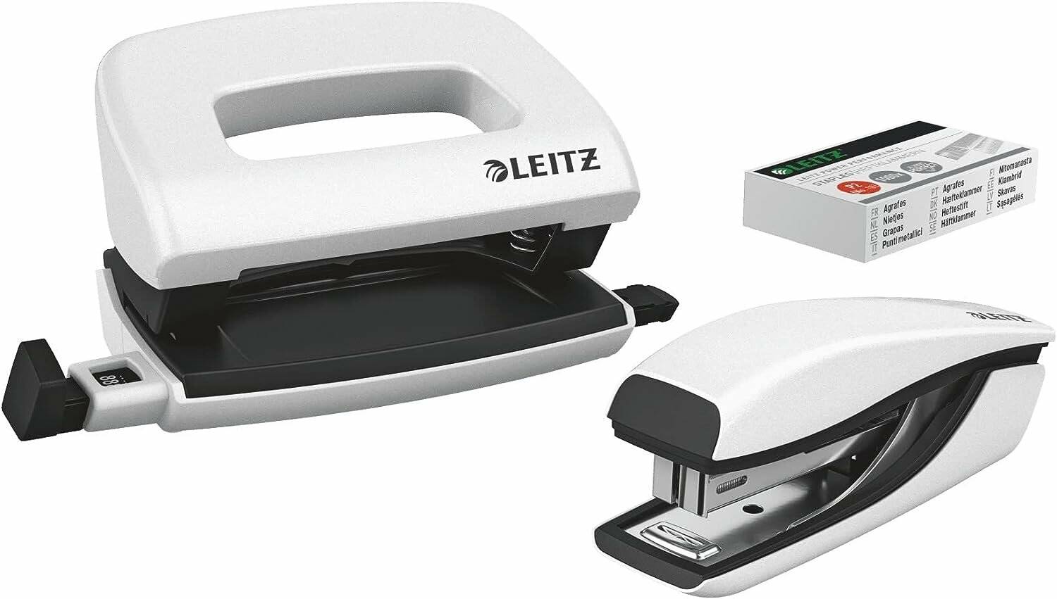 LEITZ Locher/Heftgeräteset Leitz NeXXt WOW Mini 5561 - perlweiß Art. 5060/5528 Heftklammern No10 Metall/Kunststoff Set