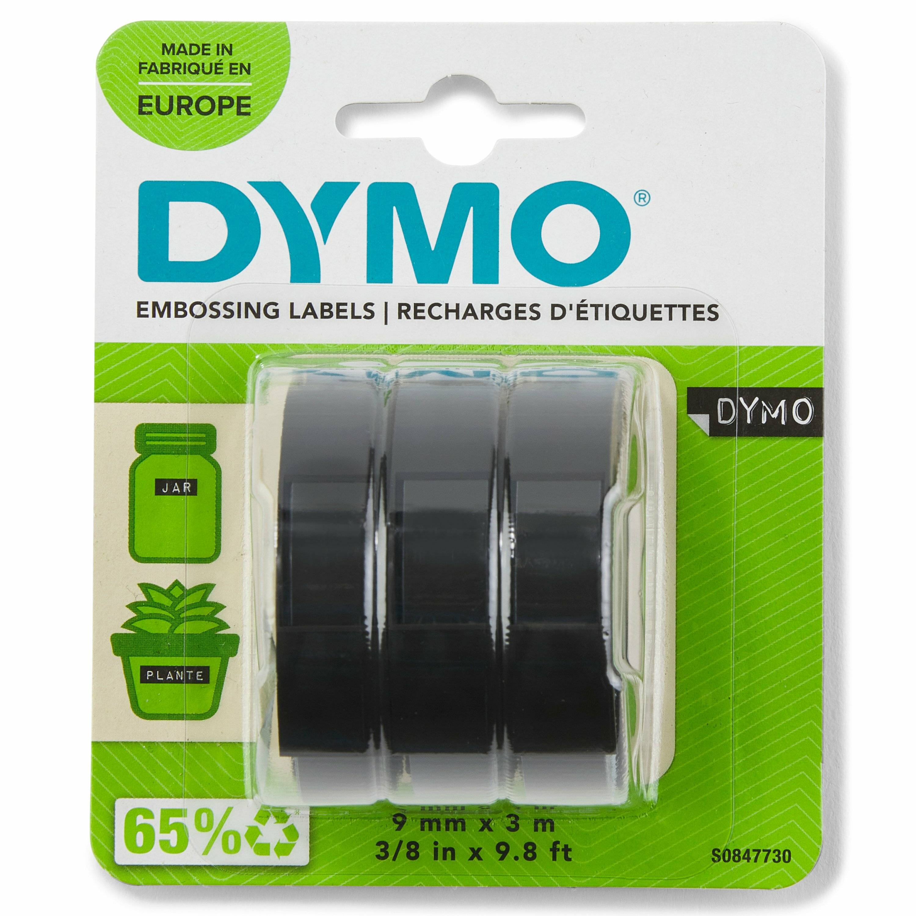Dymo 3D Plastik-Prä geband S0847730 9mm x 3m weiß /schwarz abriebfest selbstklebend