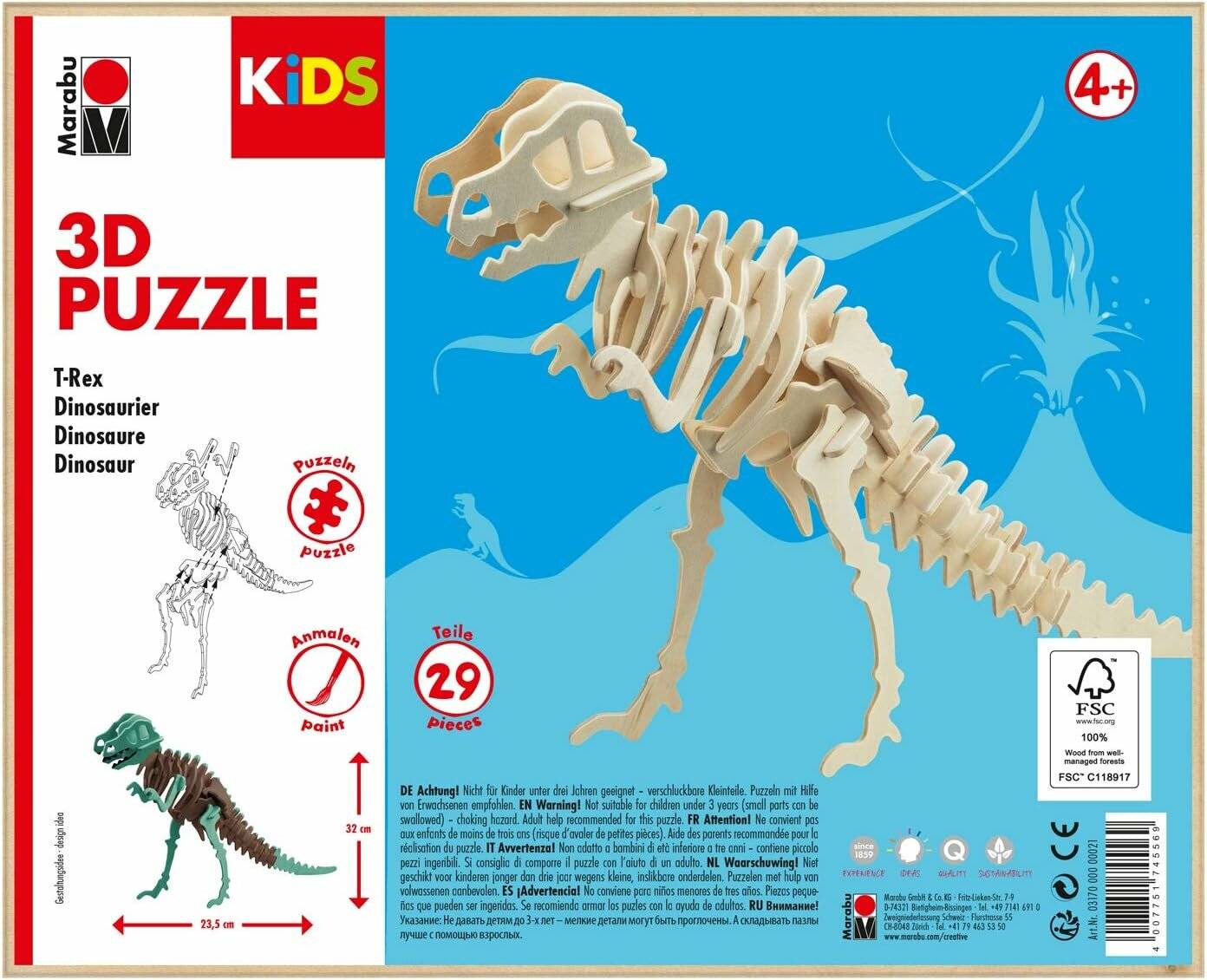 Puzzle Holz 3D KiDS Dinosaurier 29Teile zum Ausmalen