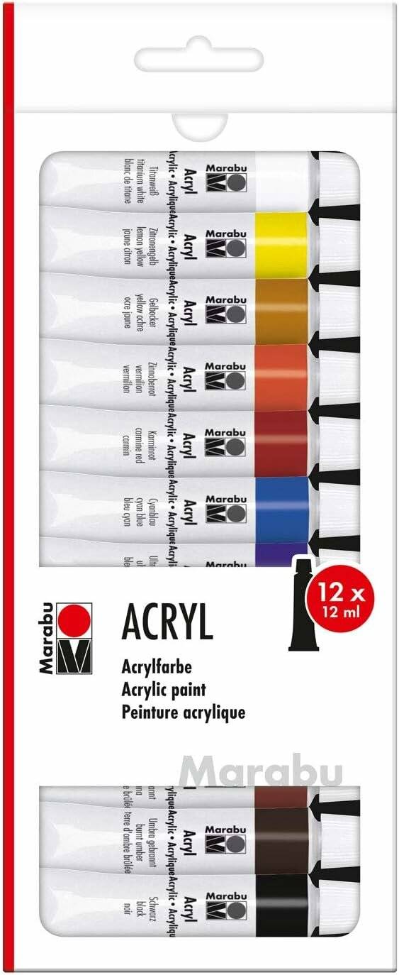 Marabu Acrylfarbe 12er Set je 12ml lichtecht und wasserfest
