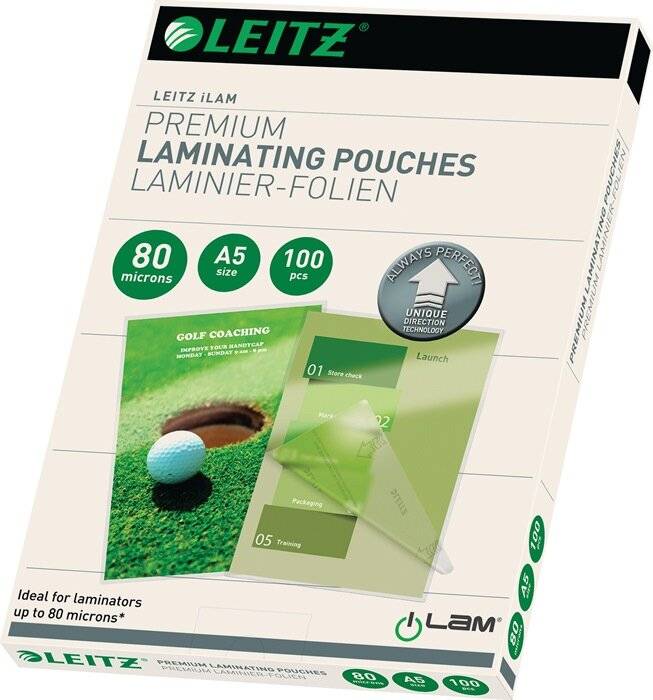 LEITZ Laminierfolie Leitz iLAM UDT 7485 - 426 x 303 mm für A3 80 µm glänzend glasklar Ethyl-Venyl-Acetat Pckg/100