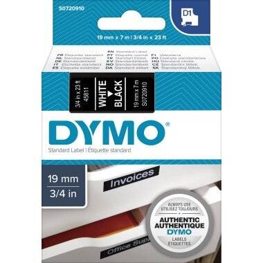 Dymo D1 Schriftband S0720910 19mm x 7m weiß /schwarz laminiert selbstklebend