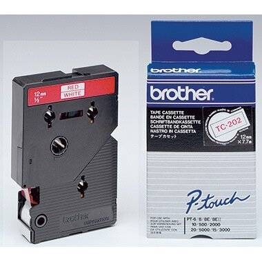 Brother P-touch Schriftband TC-202 12mm x 7,7m rot/weiß