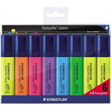 STAEDTLER Textmarker Staedtler textsurfer classic 364AWP8 - farbig sortiert (8) 1-5 mm Keilspitze permanent nachfüllbar 8er-Set