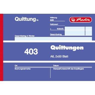 Herlitz Quittungsblock 403 886614 A6 que selbstdurchschreibend 1 Durchschlag 2x50