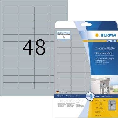 HERMA Typenschildetikett 4221 45,7x21,2m silber 1.200 Etik./Pack.