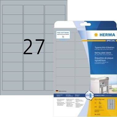HERMA Typenschildetikett 4222 63,5x29,6 silber 675 Etik./Pack.