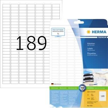 HERMA Etikett PREMIUM 4333 25,4x10 mm we 4.725 Etik./Pack.