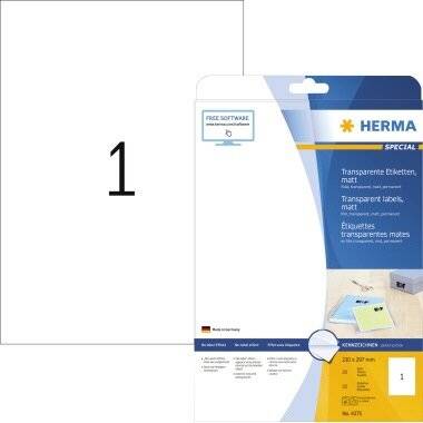 HERMA Folienetikett 4375 210x297mm trans transparent 25 Etik./Pack.