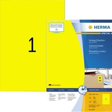 HERMA Etikett SPECIAL 4401 210x297mm gel gelb 100 Etik./Pack.