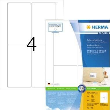 HERMA Etikett 4472 78,7x139,7mm weiß 400 weiß 400 Etik./Pack.