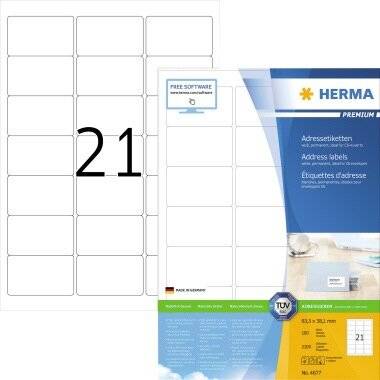 HERMA Etikett PREMIUM 4677 63,5x38,1mm w weiß 2.100 Etik./Pack.