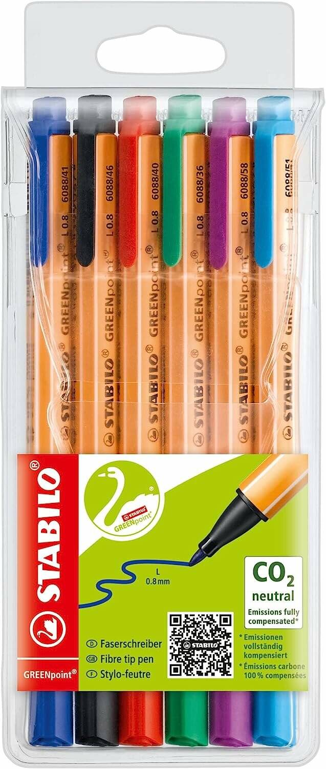 STABILO GREENpoint 0,8 mm Filzstifte, 6 Stk.