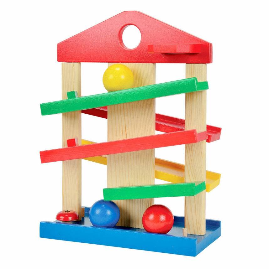 Eichhorn - Kugelbahn-Haus - bunte Rollbahn aus Holz, für Kinder und Babys ab 1 Jahr, mit Glocke und drei Kugeln, Holzspielzeug, Motorikspielzeug