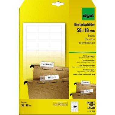 SIGEL Einsteckschild LP725 58x18mm 180 S selbstklebend Papier weiß