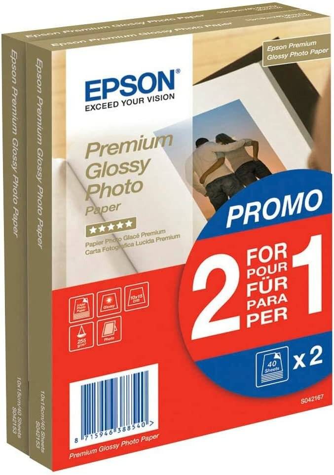Epson Premium Hochglanz-Fotopapier-Paket, mit dem Label „AKTION 2 FÜR 1