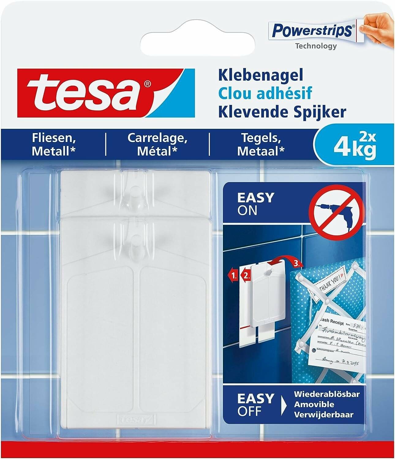 tesa Powerstripes Klebenägel für max. 4,0 kg 4,6 x 6,4 cm, 2 St.