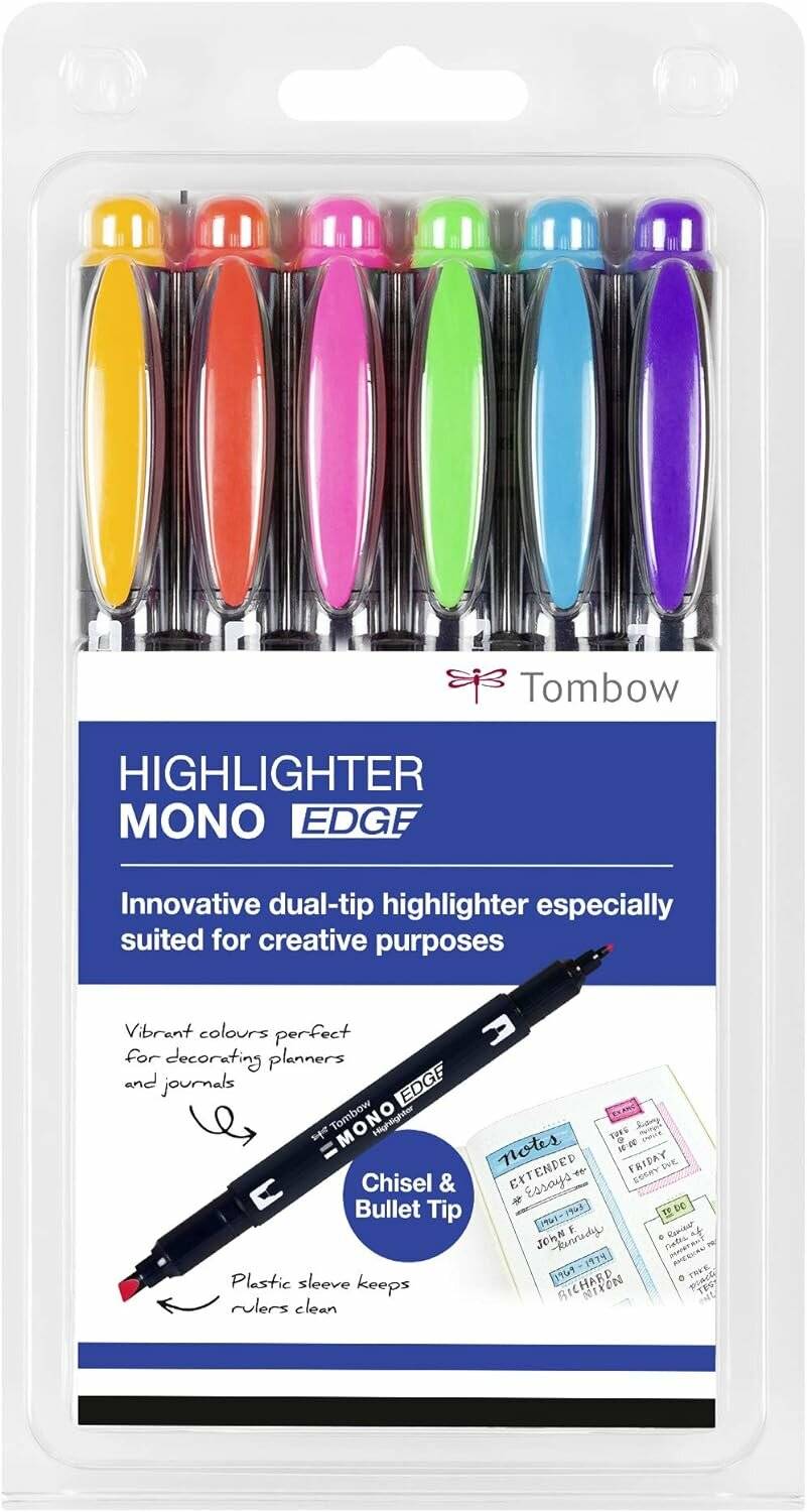 6 Tombow MONO edge Textmarker farbsortiert