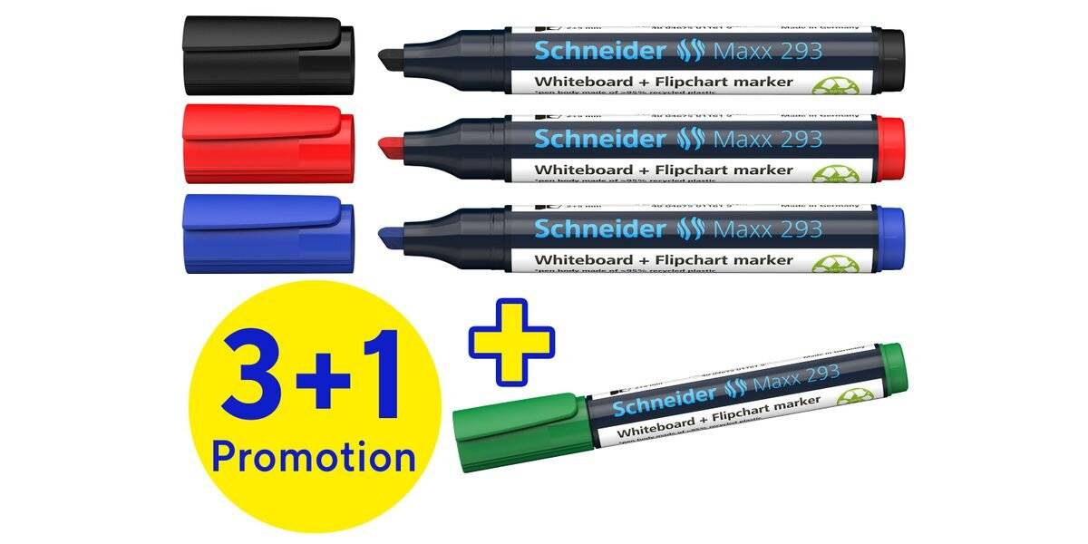 4 Schneider Maxx 293 Whiteboard- und Flipchart-Marker farbsortiert 2,0 - 5,0 mm
