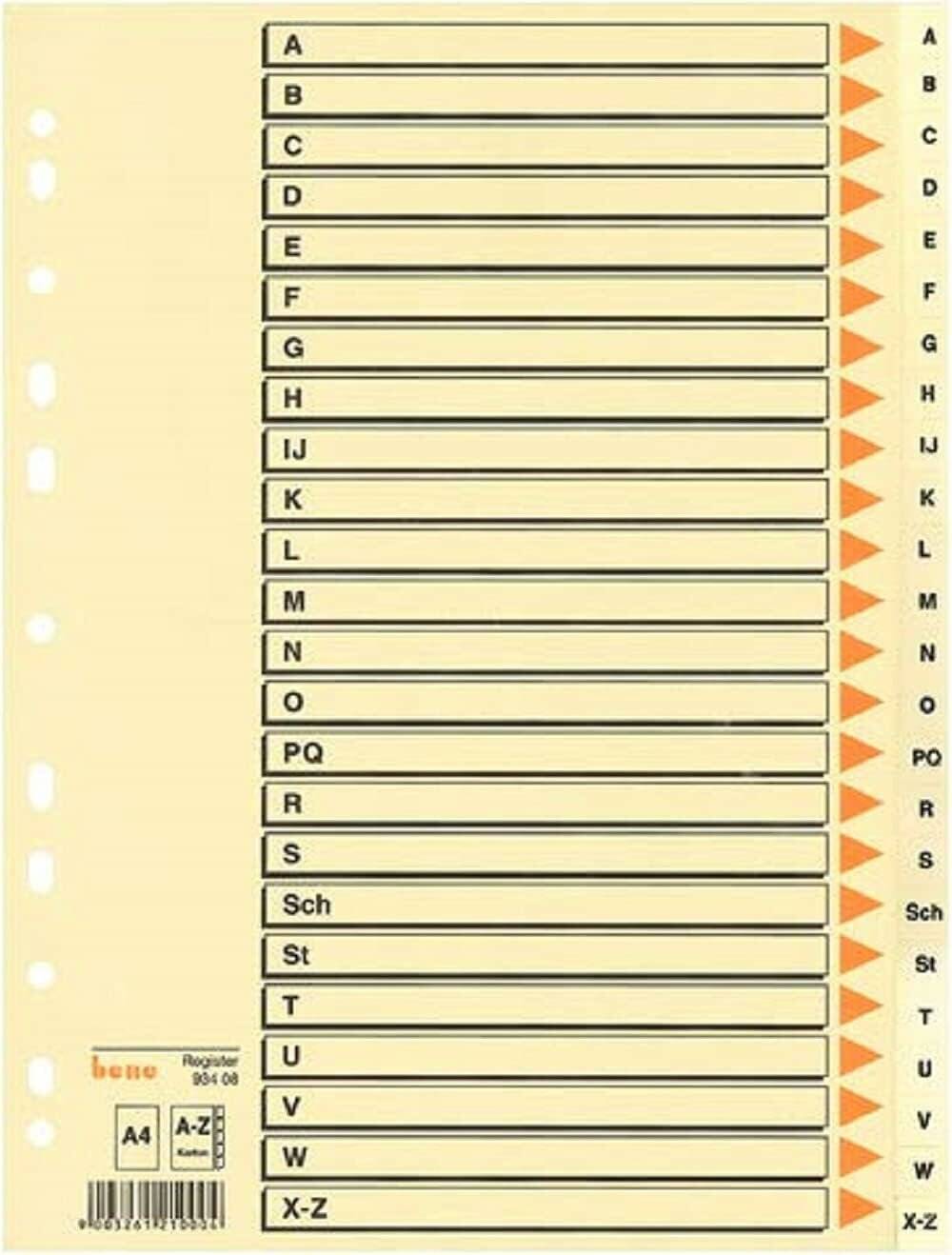 bene Ordnerregister Vollformat A-Z chamois 24-teilig, 1 Satz