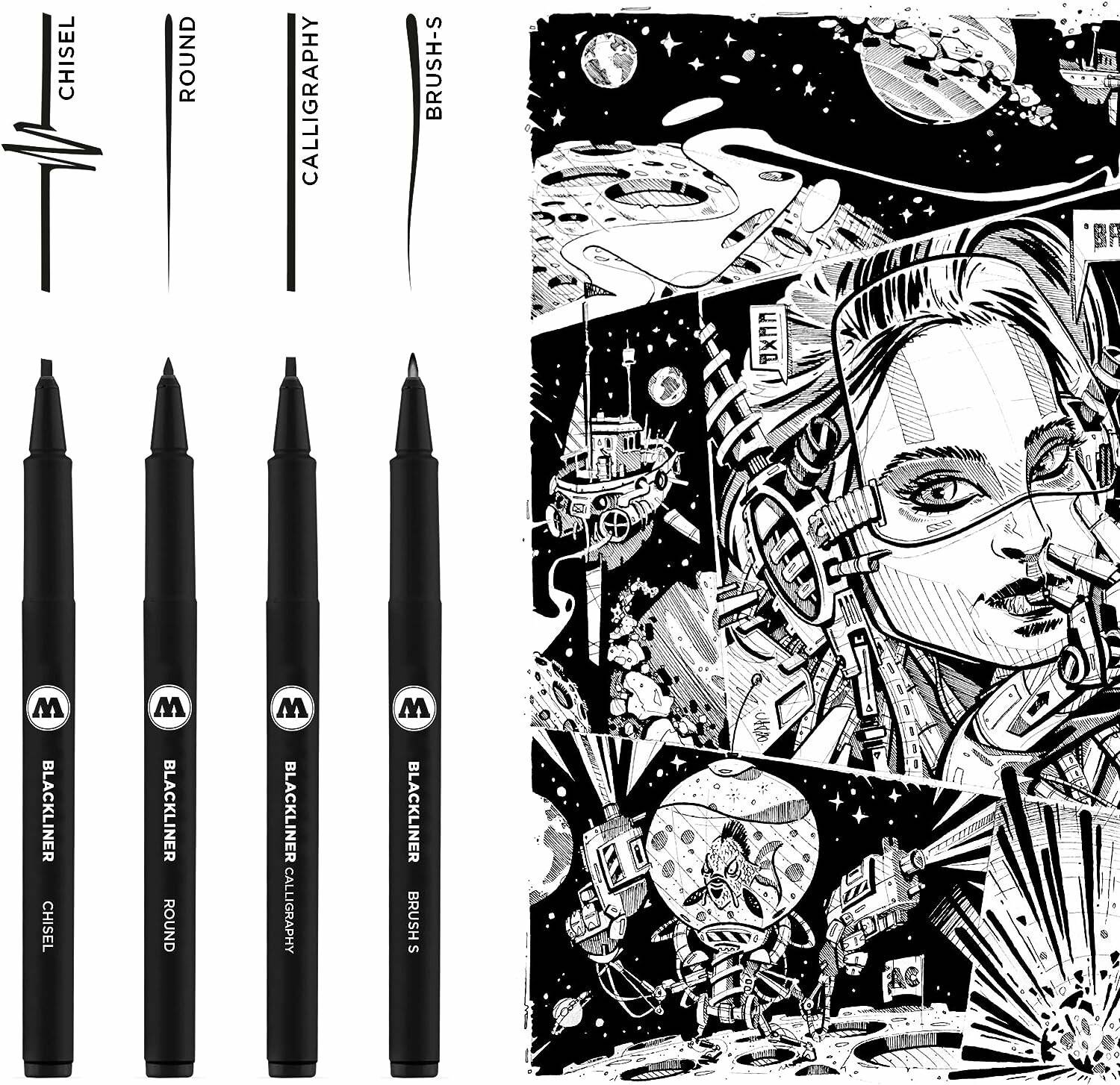 MOLOTOW BLACKLINER SET 3 Fineliner-Set schwarz 4 St.