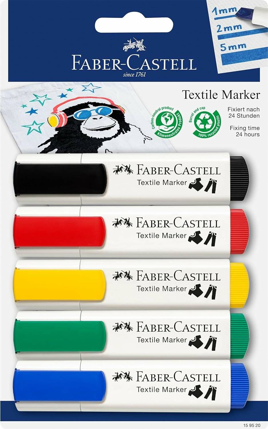 Textilmarker, 5 Basisfarben (Blisterkarte mit fünf Farben)