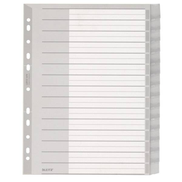 LEITZ Register Leitz 1276 - A4 grau blanko 15-teilig PP-Folie