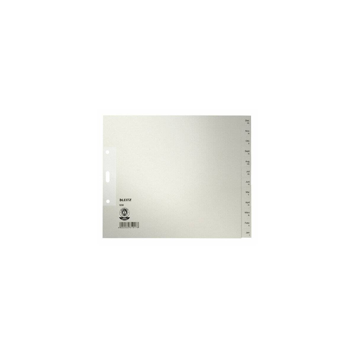 LEITZ Ordnerregister 1230 Halbformat, Überbreite Dez.-Jan. grau 12-teilig, 5 Satz
