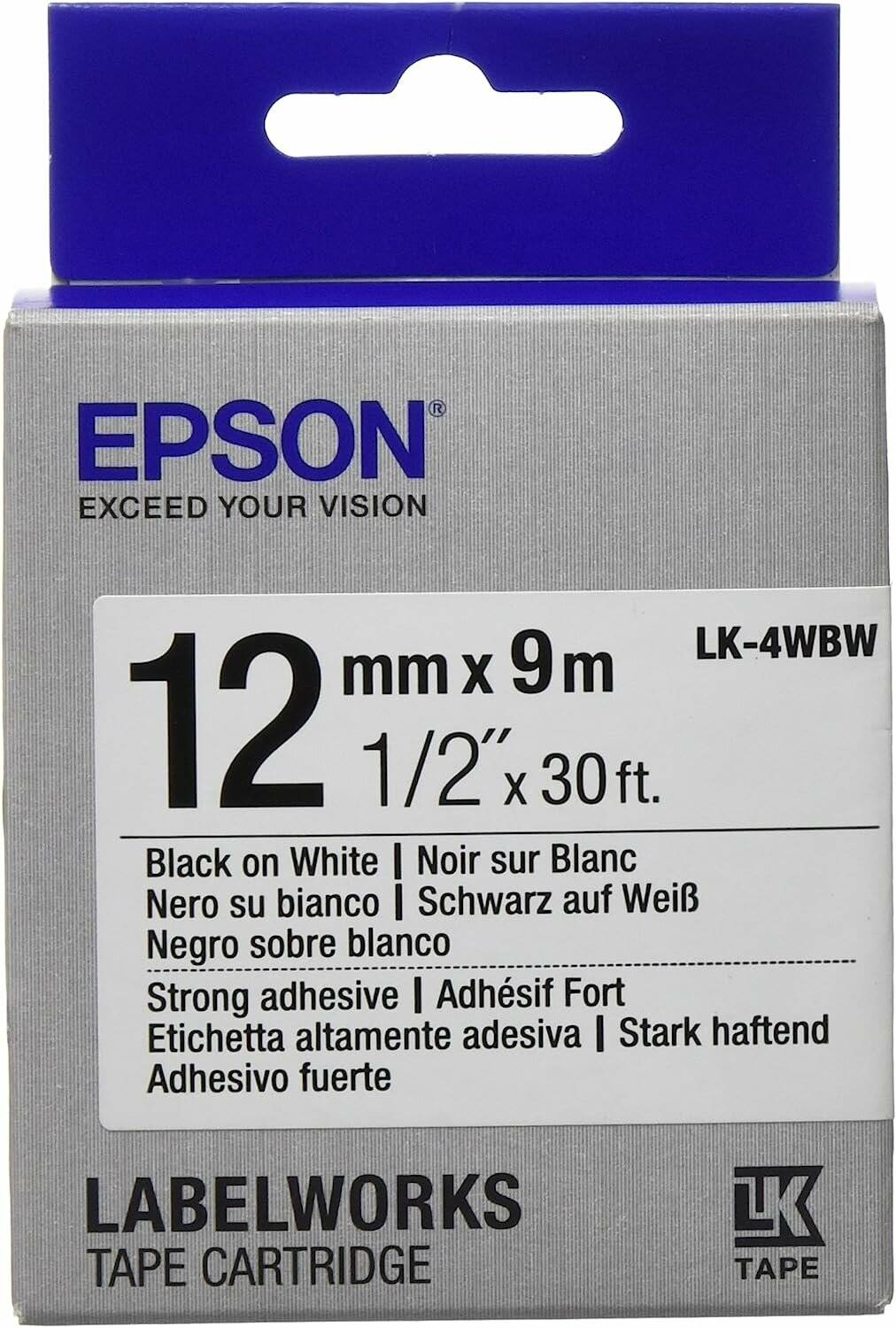 EPSON Schriftband LK LK-4WBW C53S654016, 12 mm schwarz auf weiß
