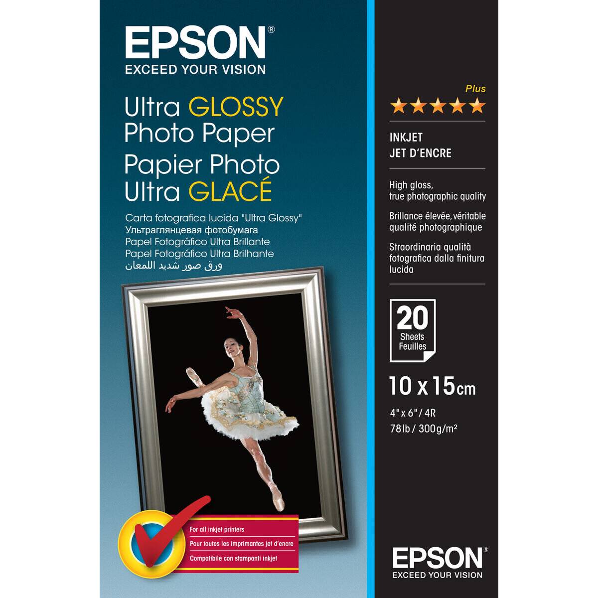 EPSON Fotopapier S041926 10,0 x 15,0 cm hochglänzend 300 g/qm 20 Blatt