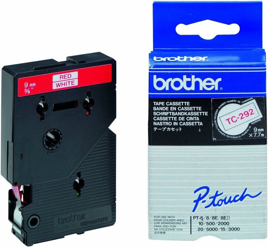 brother Schriftband TC-292 TC292, 9 mm rot auf weiß
