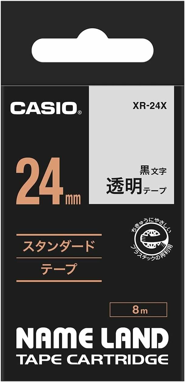 CASIO Schriftband XR-24X XR-24X1, 24 mm schwarz auf transparent