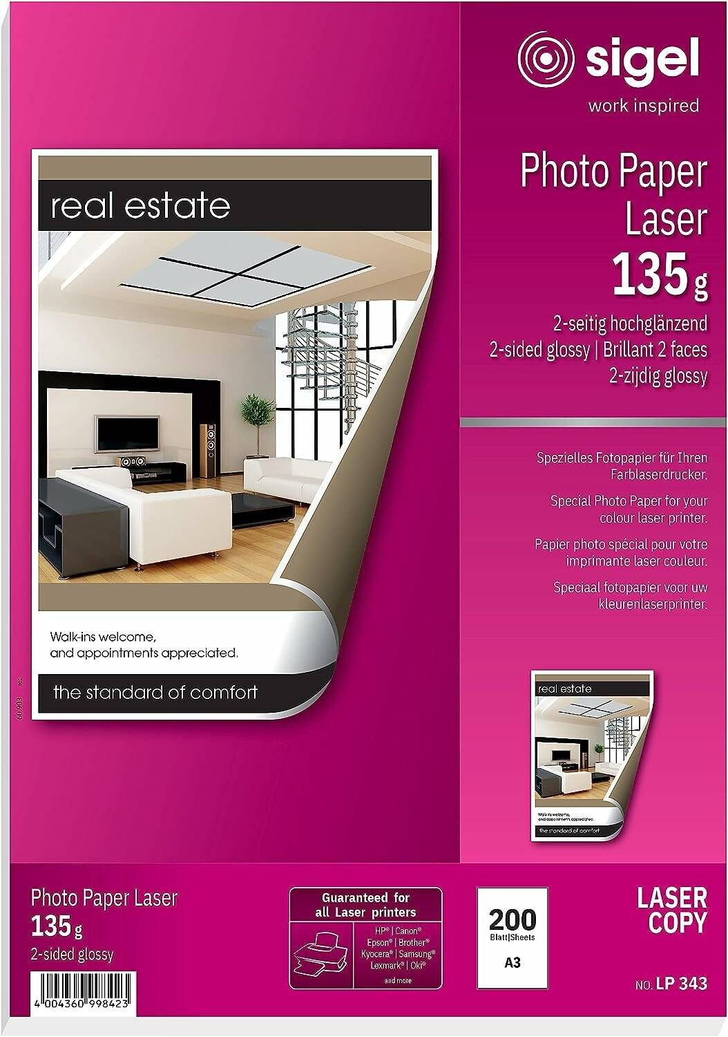 SIGEL Fotopapier LP343 DIN A3 hochglänzend 135 g/qm 200 Blatt