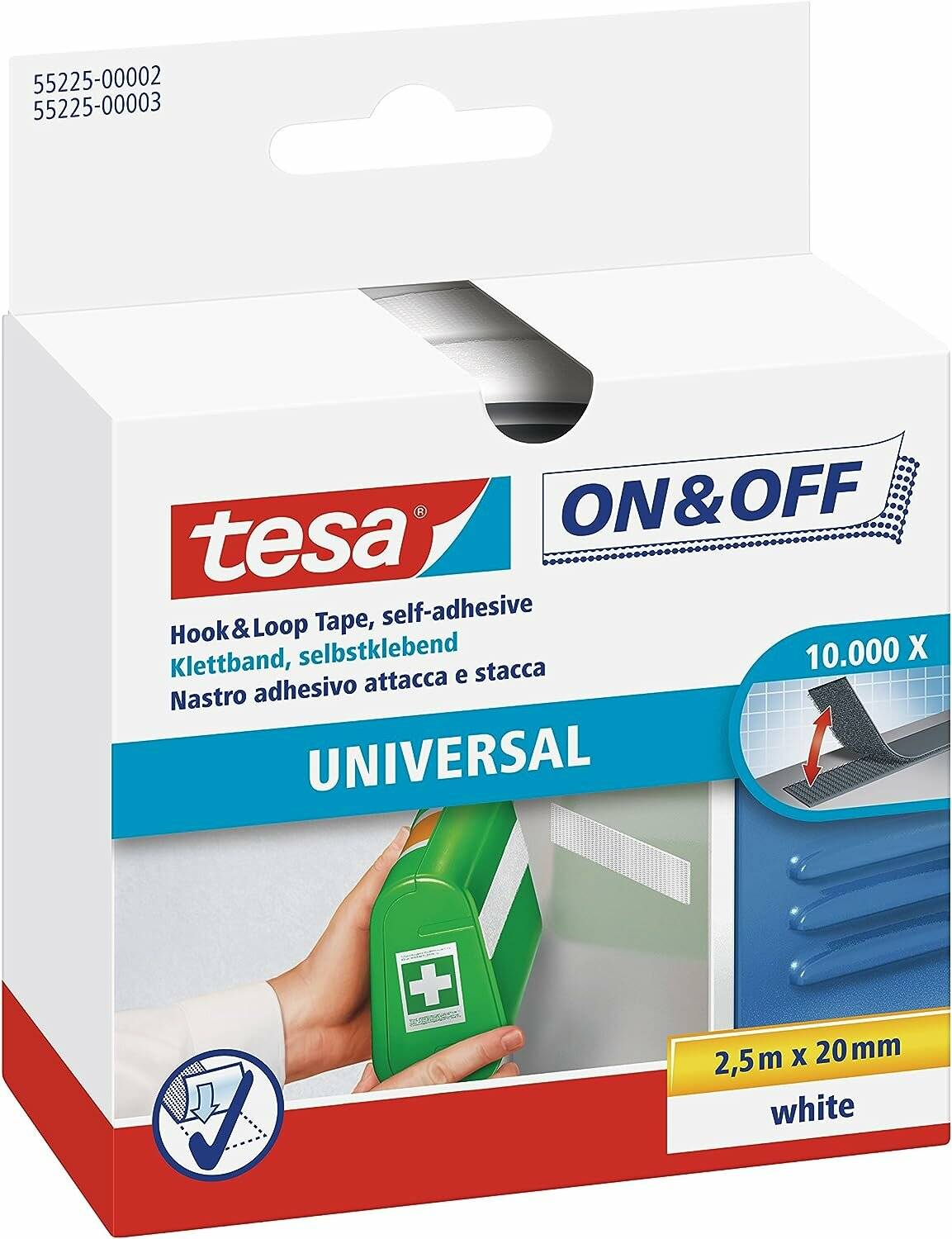 tesa Klettband ON&OFF Universal weiß