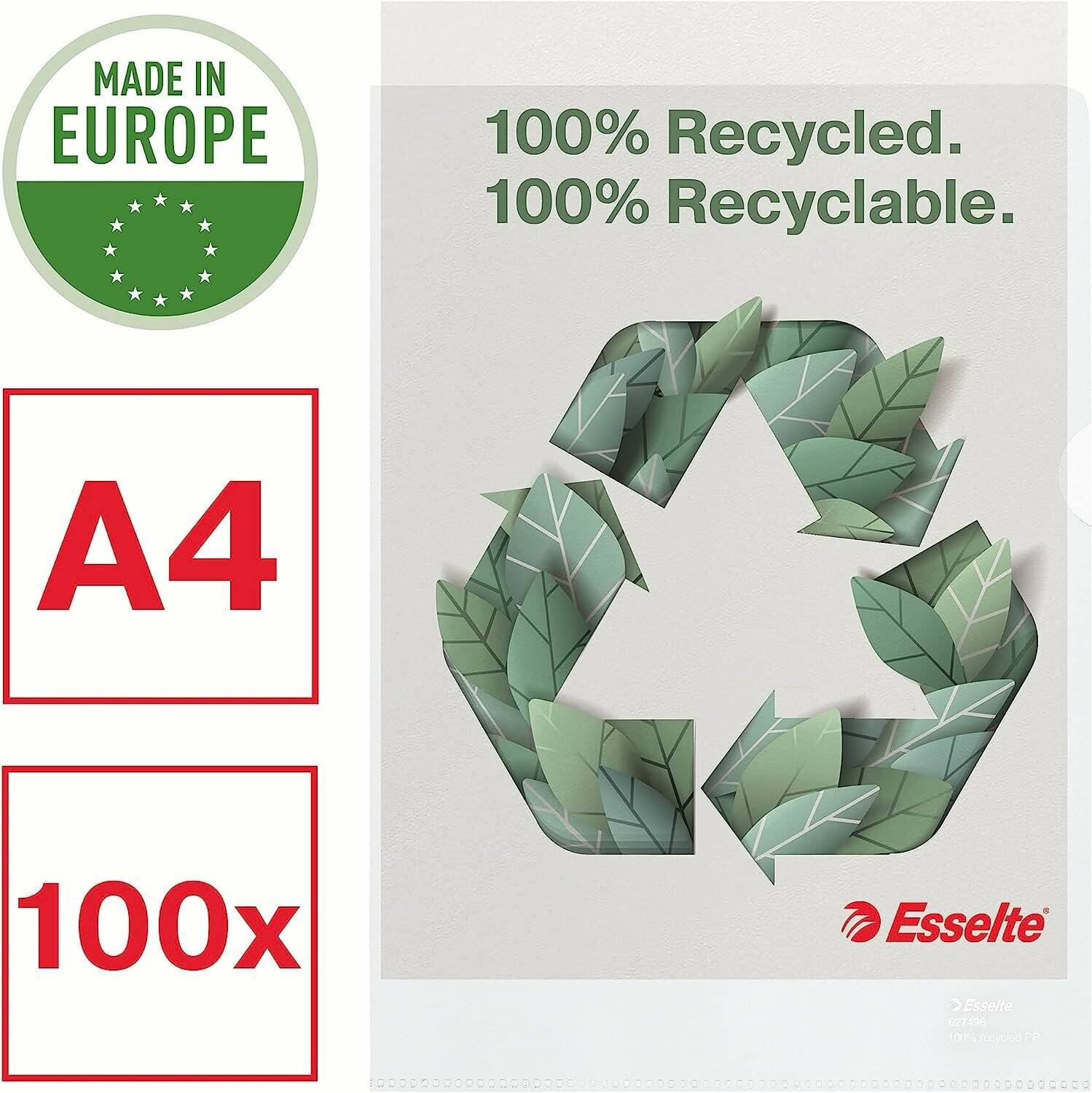 100 Esselte Sichthüllen DIN A4 transparent genarbt 0,10 mm