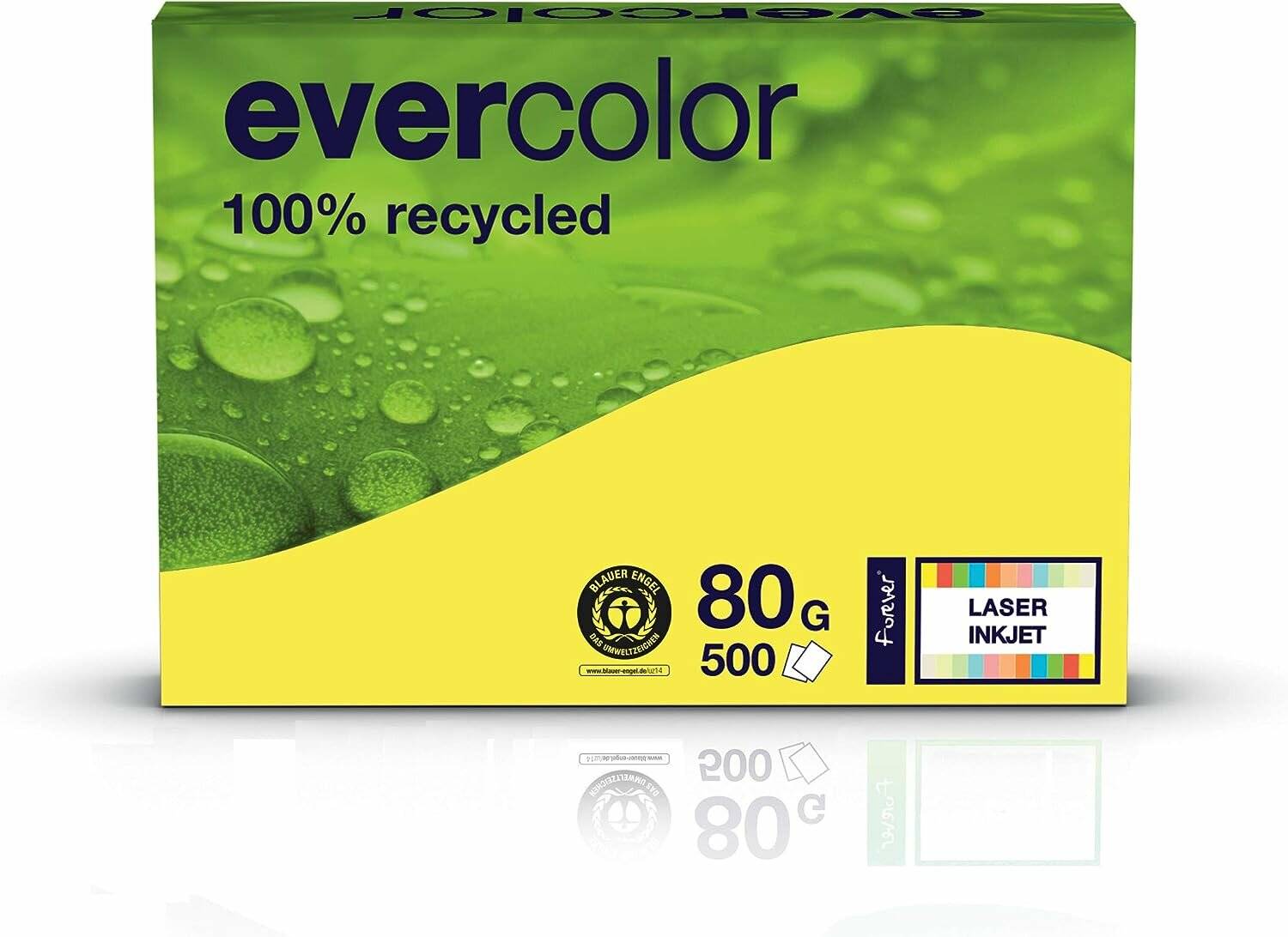 Clairefontaine Recyclingpapier Evercolor gelb DIN A4 80 g/qm 500 Blatt