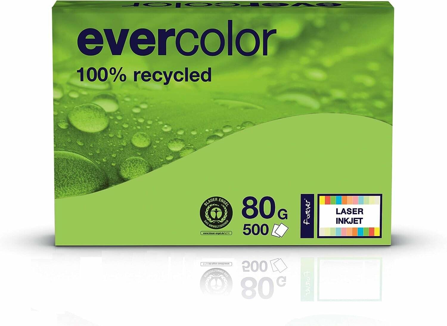 Clairefontaine Recyclingpapier Evercolor lindgrün DIN A4 80 g/qm 500 Blatt