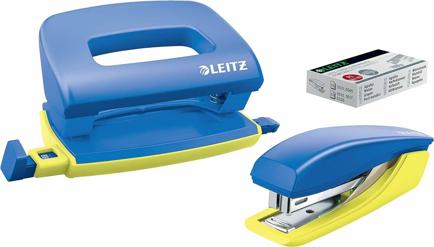LEITZ Locher und Heftgeräte Set Urban Chic blau/gelb