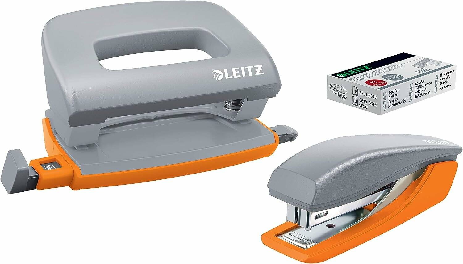 LEITZ Locher und Heftgeräte Set Urban Chic grau/orange