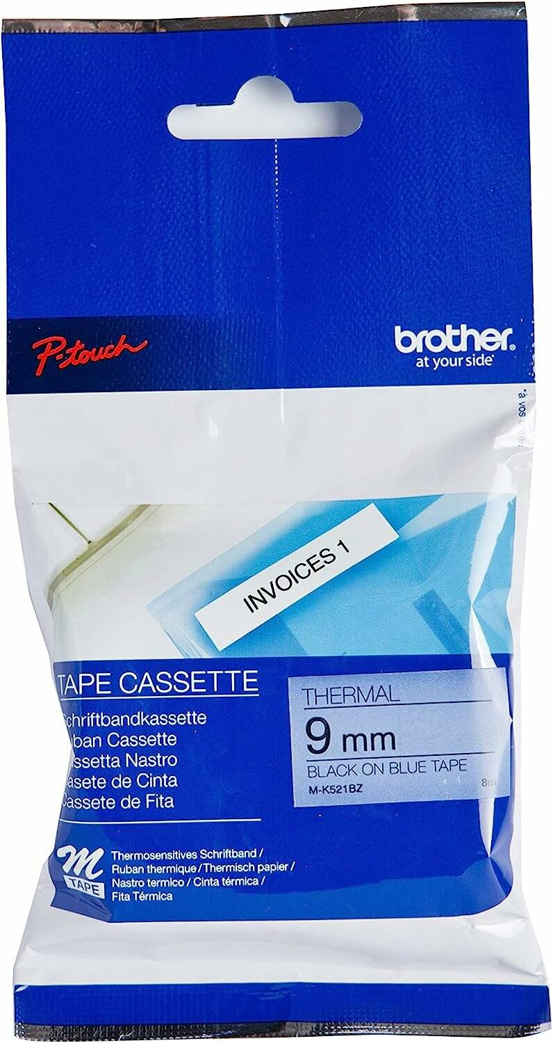 brother Schriftband M-K M-K521 MK521BZ, 9 mm schwarz auf blau