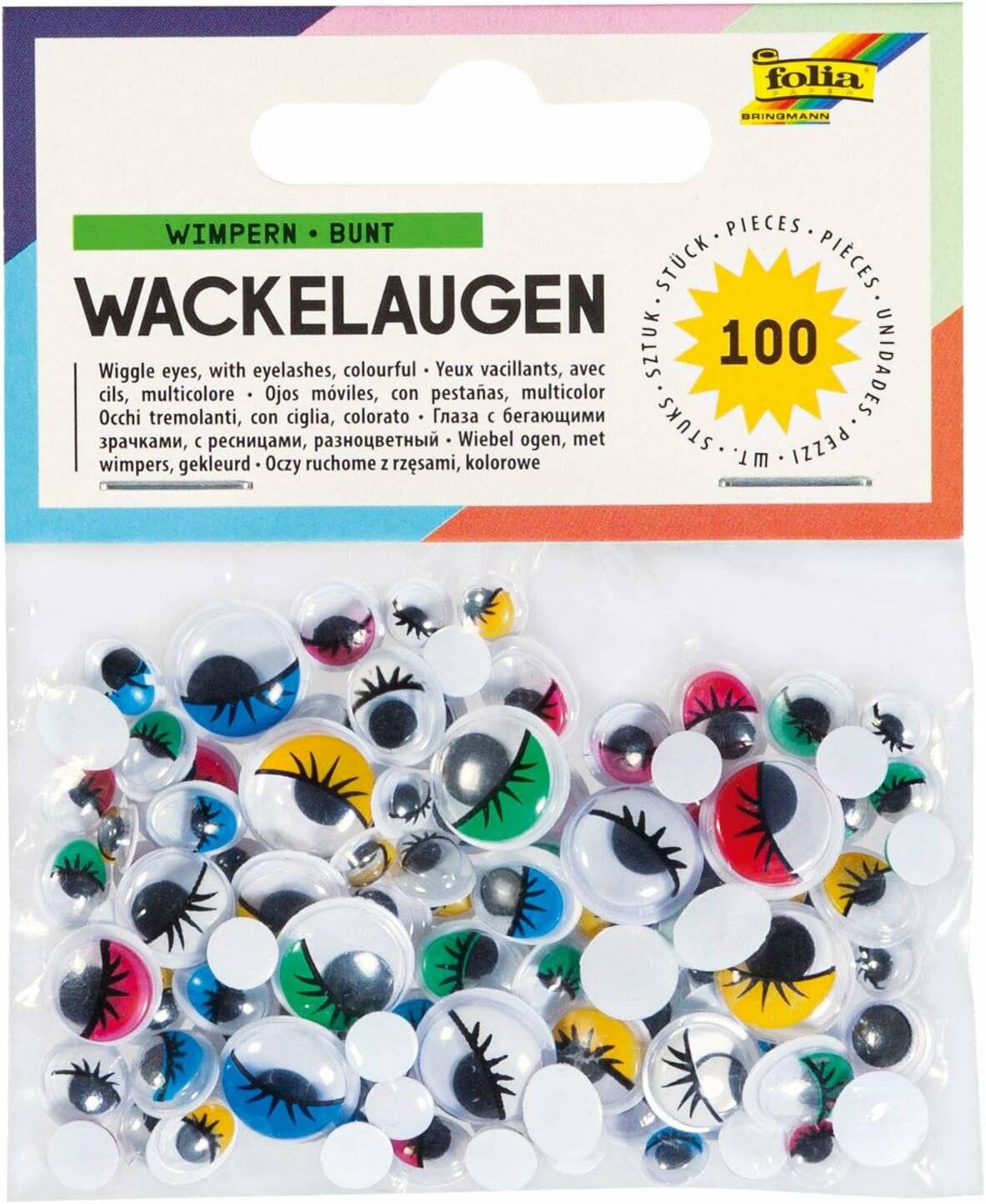 folia Wackelaugen mehrfarbig mit Wimpern farbig sortiert &Oslash unterschiedlich mm 100 St.