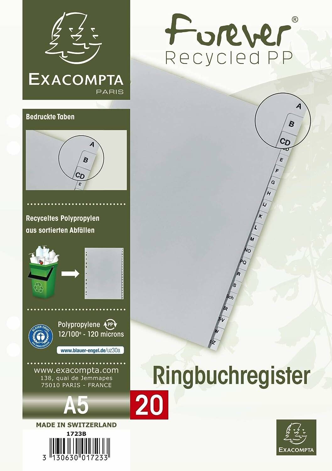 Exacompta Ordnerregister Vollformat A-Z grau 20-teilig, 1 Satz